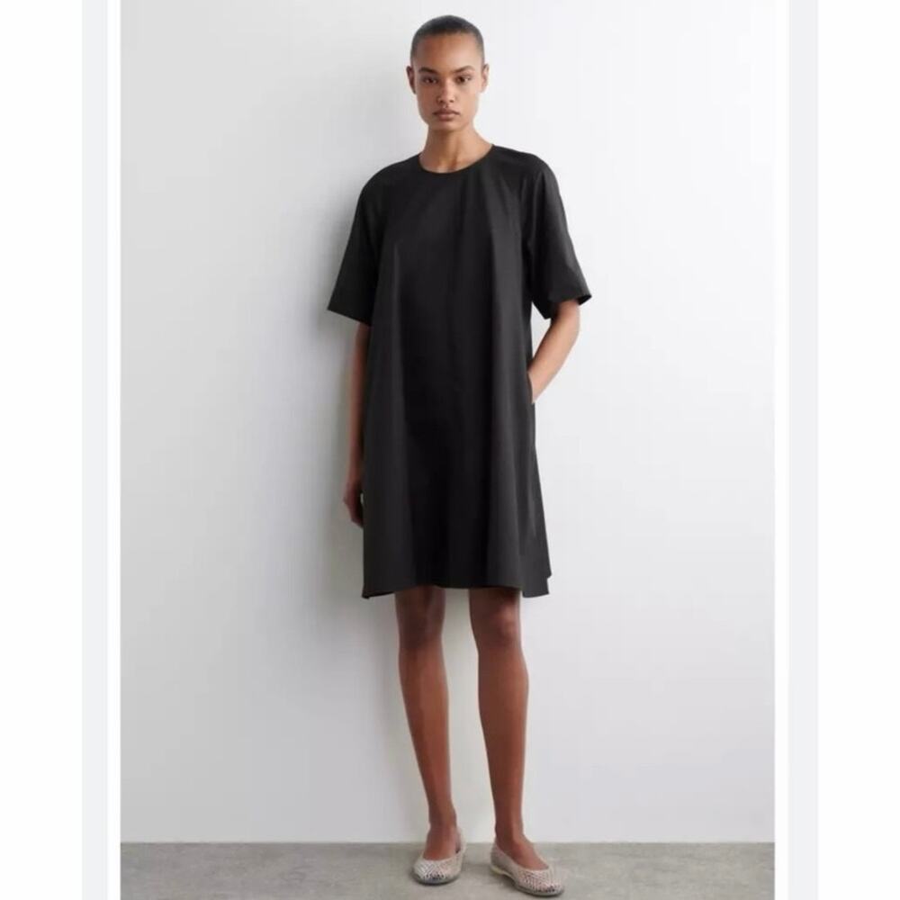NWOT COS Black A-Line Mini Dress Short Sleeve T-Shirt Cotton Pockets Size US 6